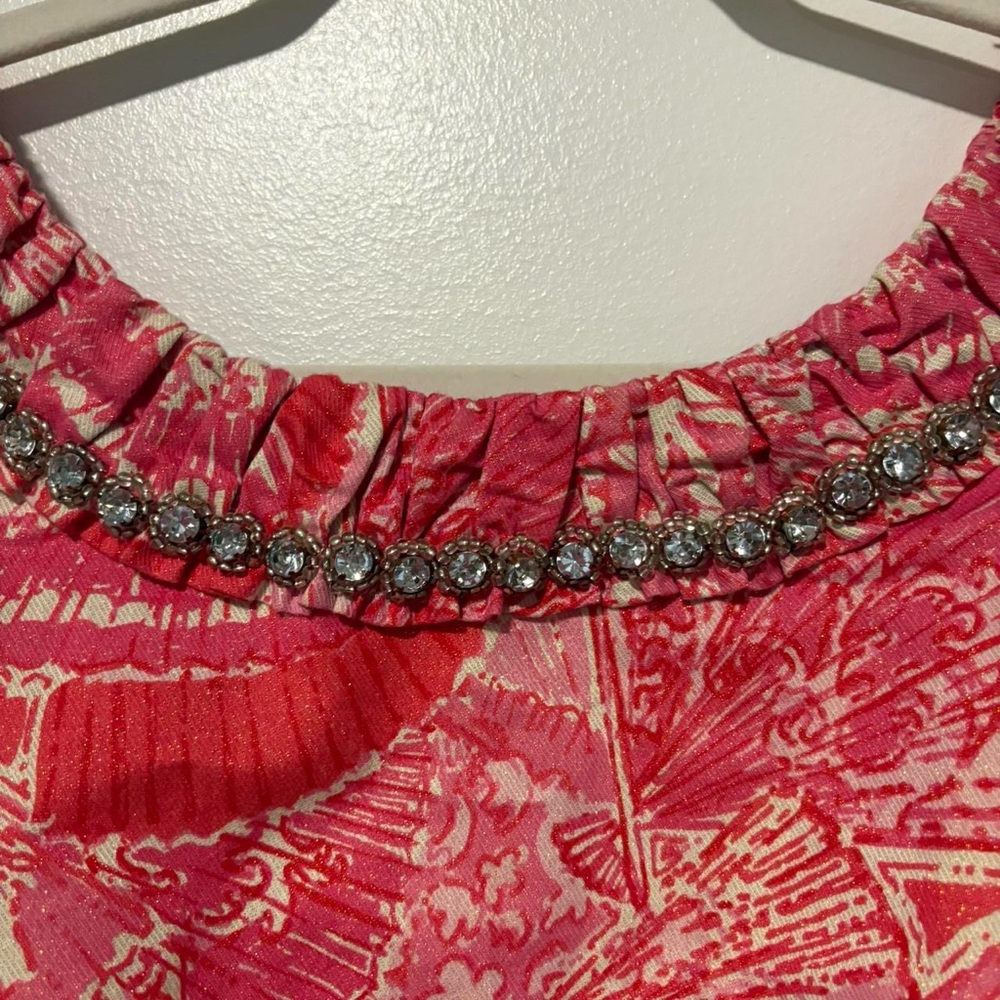 Lily Pulitzer Sophie vibrant pink‎ fan printed bejeweled dress 6 - Picture 5 of 7